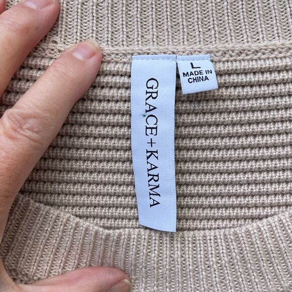 Grace+Karma size L loose fit fringe tan sweater - Picture 4 of 5